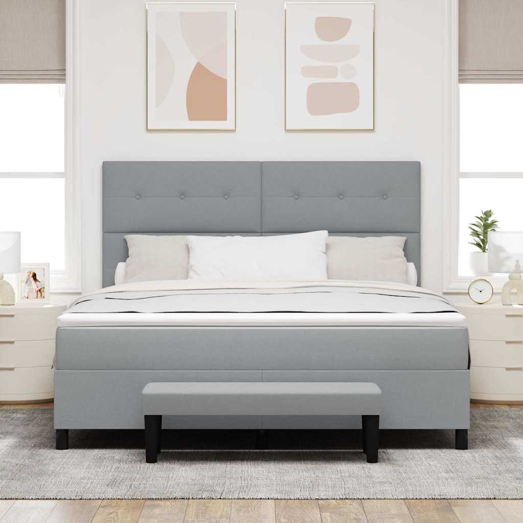 Postel S Boxspringem S Čelo Světle Šedá 180 X 200 Cm Textil