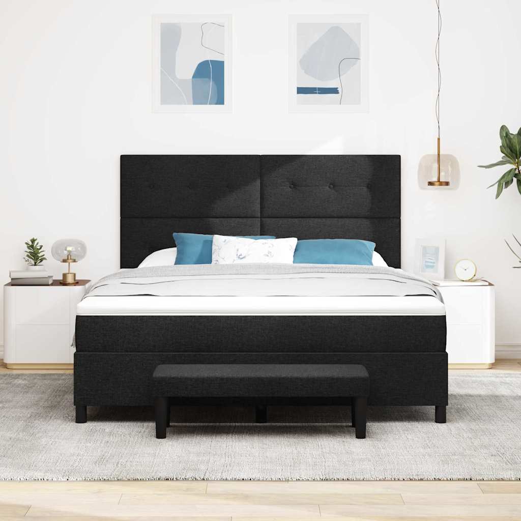Postel S Boxspringem S Čelo Černá 180 X 200 Cm Textil