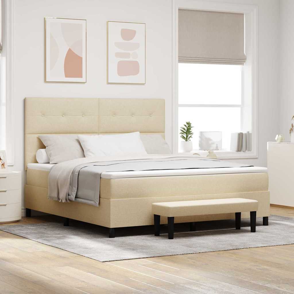 Postel S Boxspringem S Čelo Krémová 180 X 200 Cm Textil
