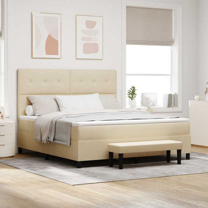 Postel S Boxspringem S Čelo Krémová 180 X 200 Cm Textil
