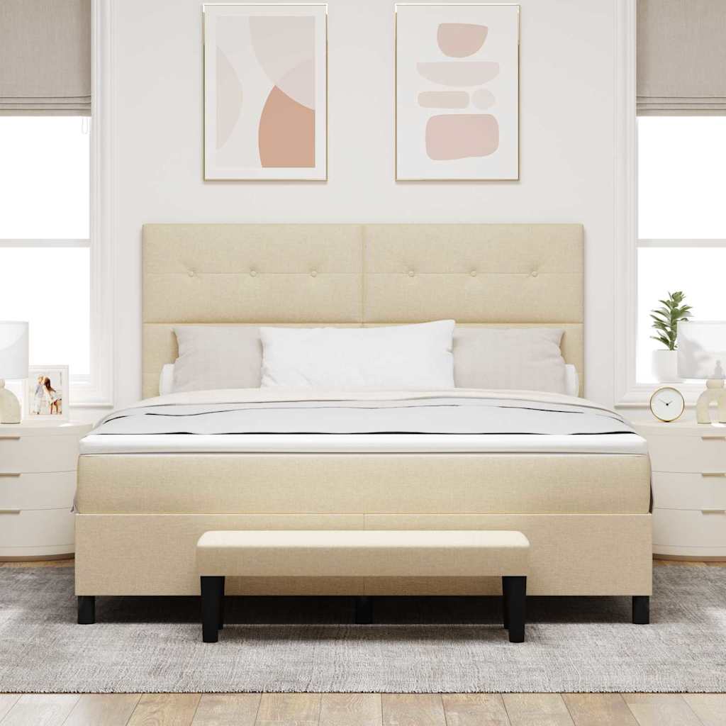 Postel S Boxspringem S Čelo Krémová 180 X 200 Cm Textil