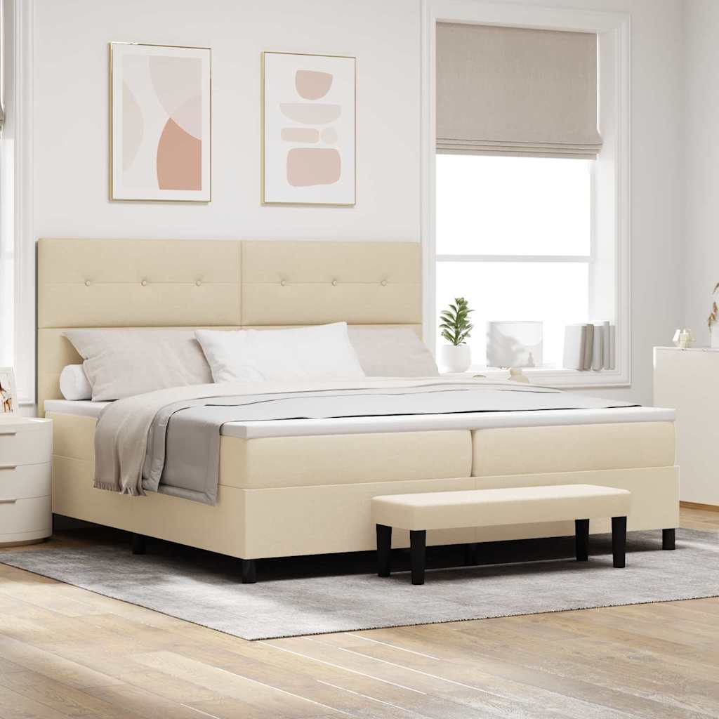 Postel S Boxspringem S Čelo Krémová 200 X 200 Cm Textil