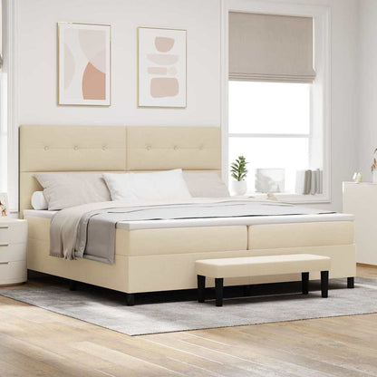 Postel S Boxspringem S Čelo Krémová 200 X 200 Cm Textil