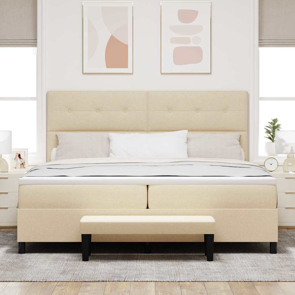Postel S Boxspringem S Čelo Krémová 200 X 200 Cm Textil
