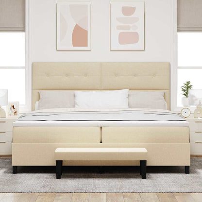 Postel S Boxspringem S Čelo Krémová 200 X 200 Cm Textil