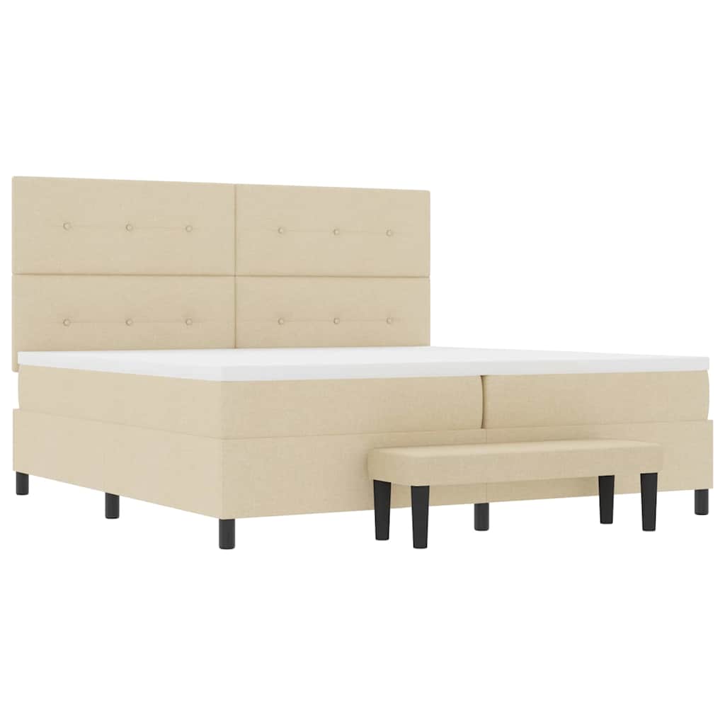 Postel S Boxspringem S Čelo Krémová 200 X 200 Cm Textil