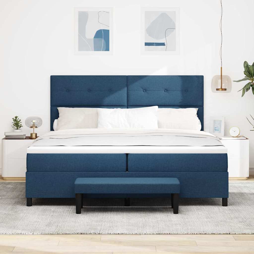 Postel S Boxspringem S Čelo Modrá 200 X 200 Cm Textil