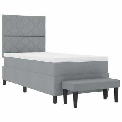 Postel S Boxspringem S Čelo Světle Šedá 100 X 200 Cm Textil
