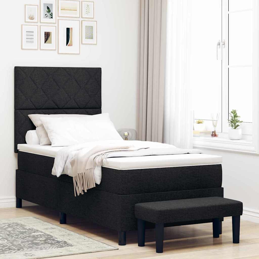 Postel S Boxspringem S Čelo Černá 100 X 200 Cm Textil