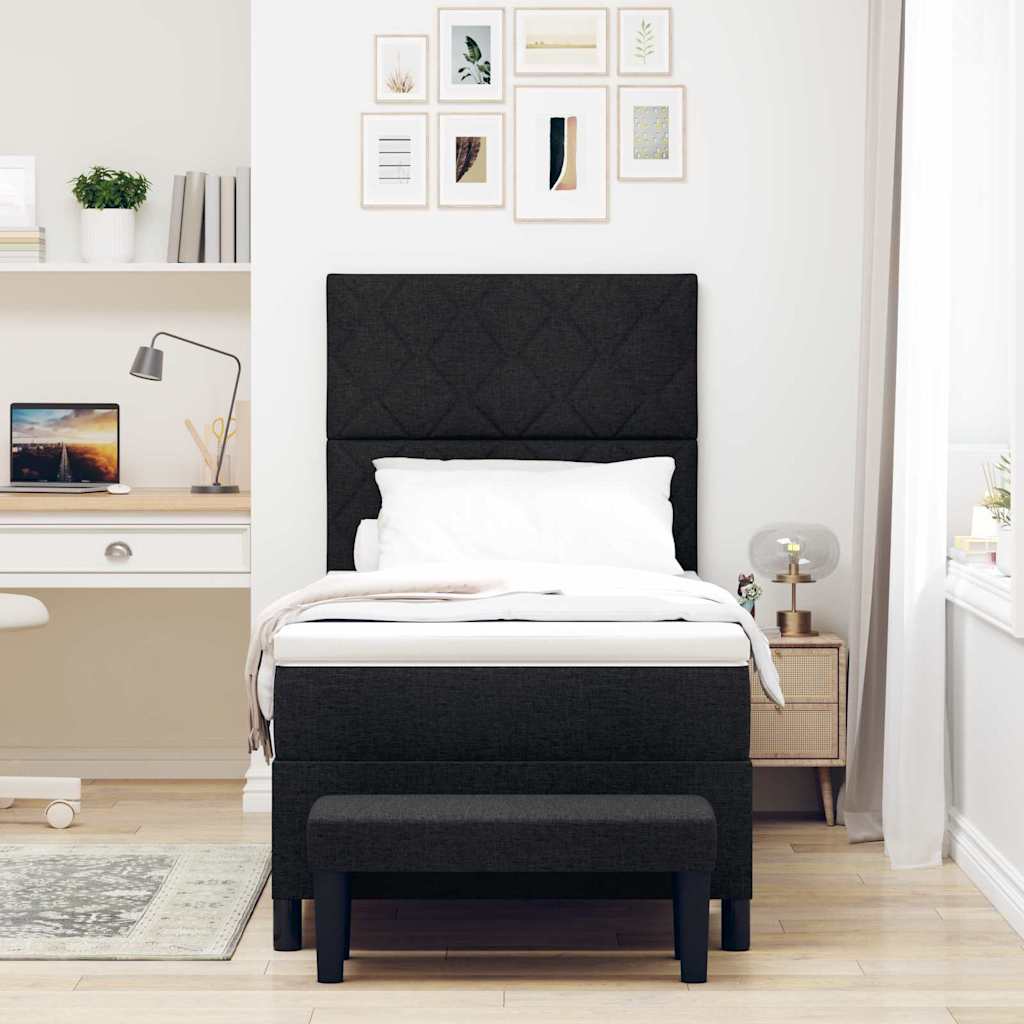 Postel S Boxspringem S Čelo Černá 100 X 200 Cm Textil