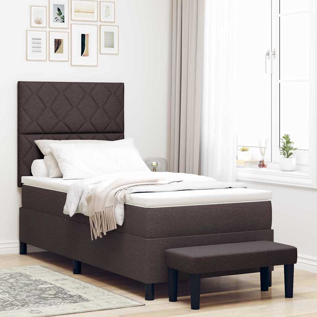 Postel S Boxspringem S Čelo Tmavě Hnědá 100 X 200 Cm Textil