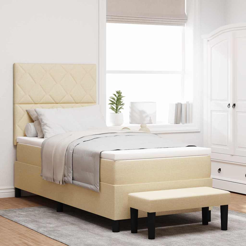 Postel S Boxspringem S Čelo Krémová 100 X 200 Cm Textil