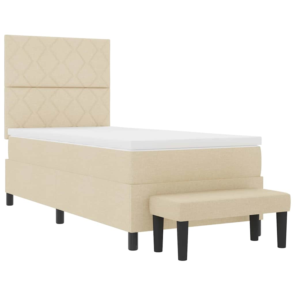 Postel S Boxspringem S Čelo Krémová 100 X 200 Cm Textil