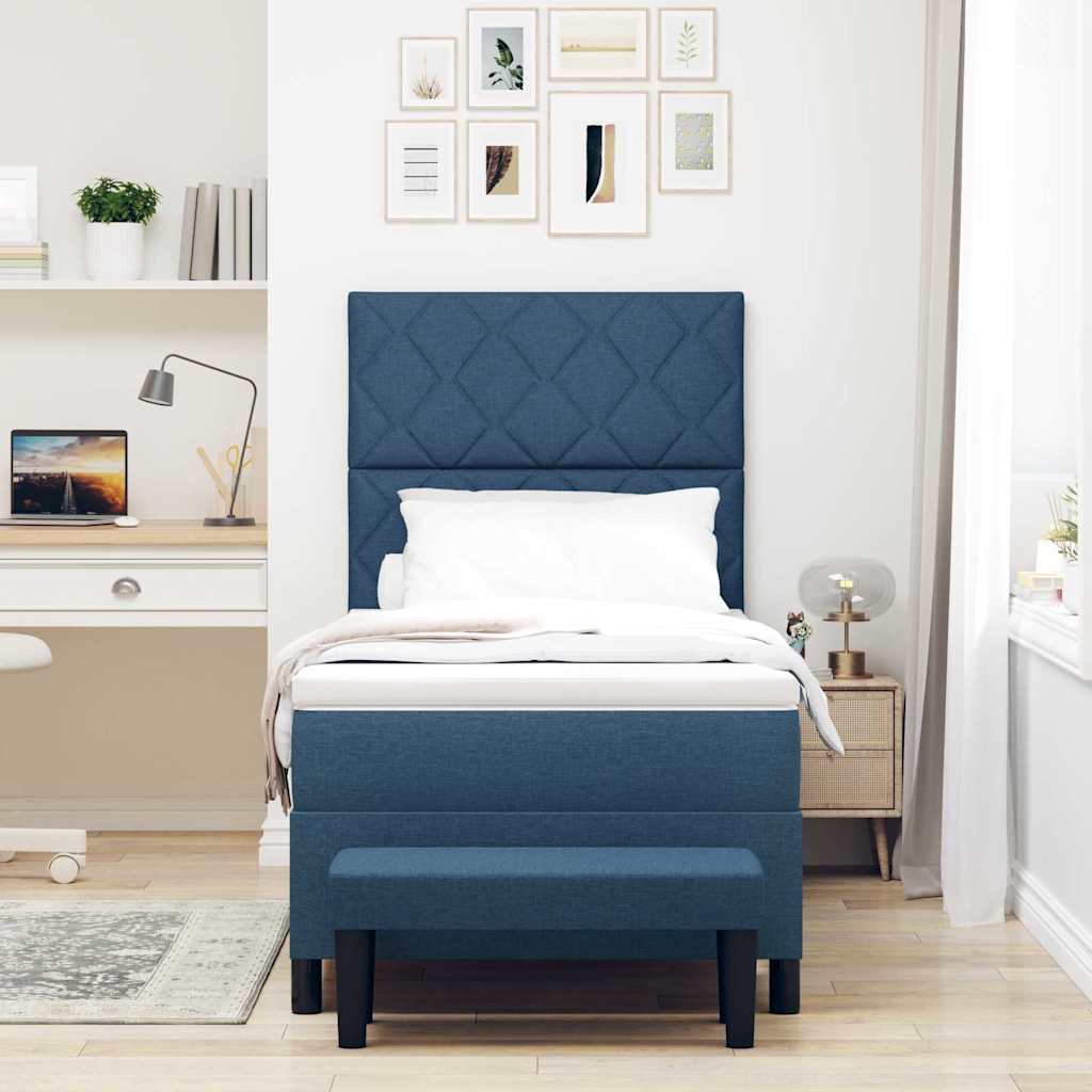 Postel S Boxspringem S Čelo Modrá 100 X 200 Cm Textil