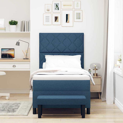 Postel S Boxspringem S Čelo Modrá 100 X 200 Cm Textil