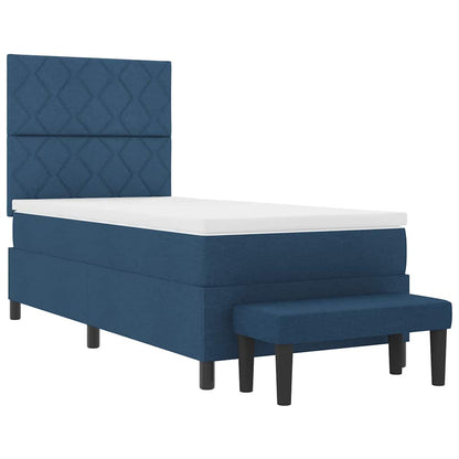 Postel S Boxspringem S Čelo Modrá 100 X 200 Cm Textil