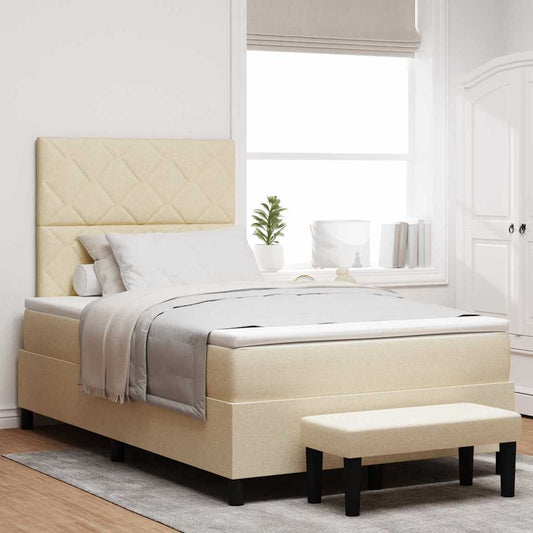 Postel S Boxspringem S Čelo Krémová 120 X 190 Cm Textil