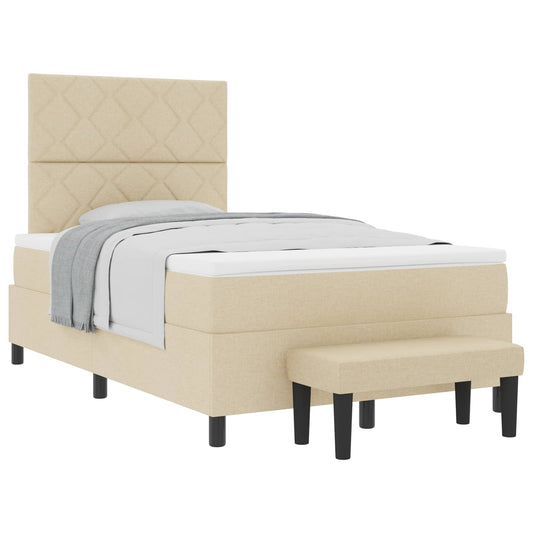 Postel S Boxspringem S Čelo Krémová 120 X 190 Cm Textil