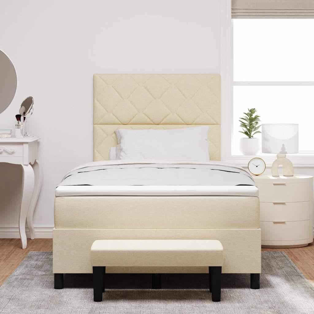 Postel S Boxspringem S Čelo Krémová 120 X 200 Cm Textil