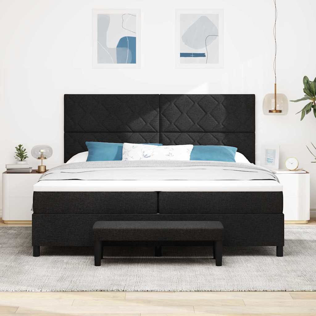 Postel S Boxspringem S Čelo Černá 200 X 200 Cm Textil