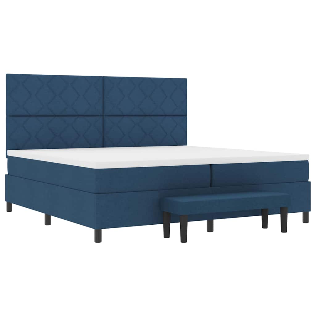 Postel S Boxspringem S Matrací S Čelo Modrá 200 X 200 Cm Textil
