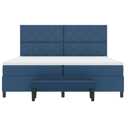 Postel S Boxspringem S Matrací S Čelo Modrá 200 X 200 Cm Textil