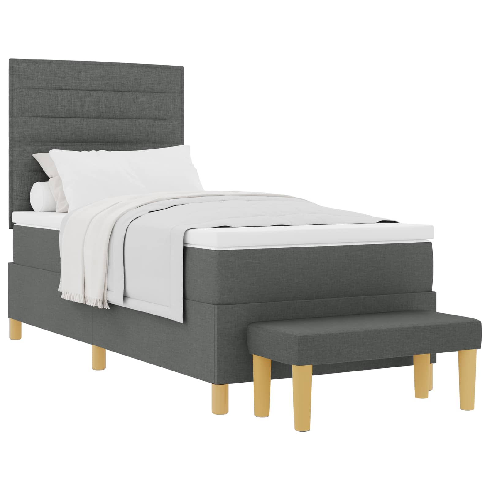 Postel S Boxspringem S Čelo Tmavě Šedá 200 X 90 Cm Textil