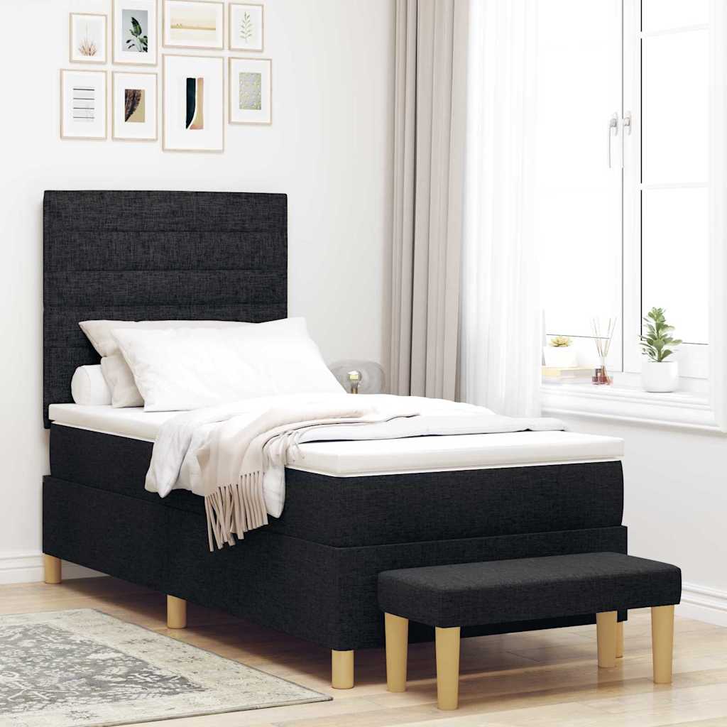 Postel S Boxspringem S Čelo Černá 200 X 90 Cm Textil