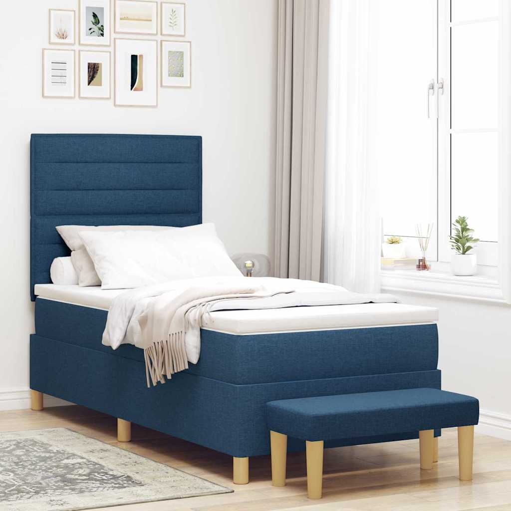 Postel S Boxspringem S Čelo Modrá 200 X 90 Cm Textil