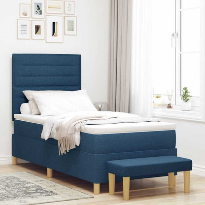 Postel S Boxspringem S Čelo Modrá 200 X 90 Cm Textil