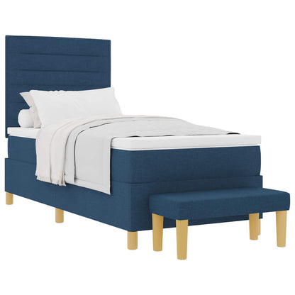 Postel S Boxspringem S Čelo Modrá 200 X 90 Cm Textil