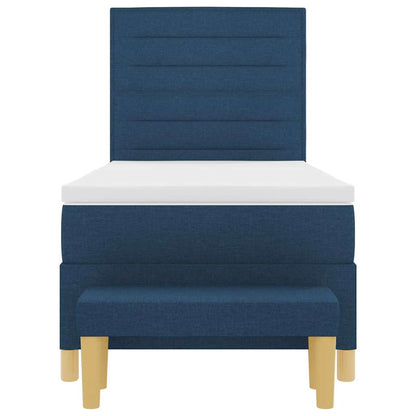 Postel S Boxspringem S Čelo Modrá 200 X 90 Cm Textil