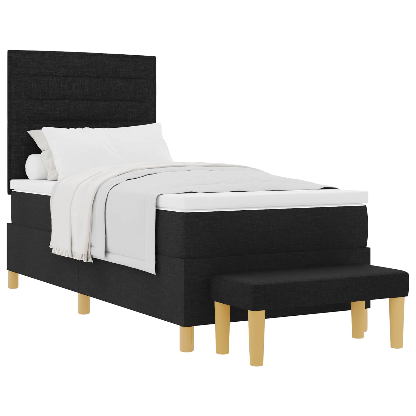 Postel S Boxspringem S Čelo Černá 200 X 90 Cm Textil