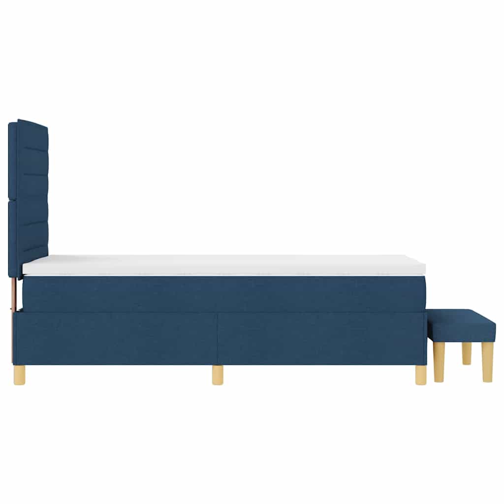Postel S Boxspringem S Čelo Modrá 200 X 90 Cm Textil