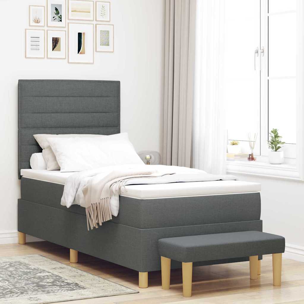 Postel S Boxspringem S Polštářem Tmavě Šedá 200 X 90 Cm Textil