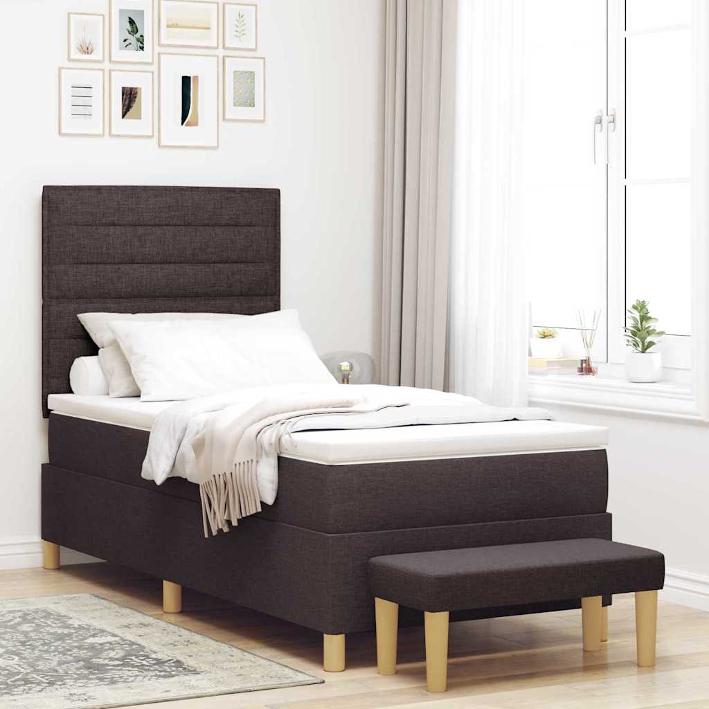Postel S Boxspringem S Čelo Tmavě Hnědá 200 X 90 Cm Textil