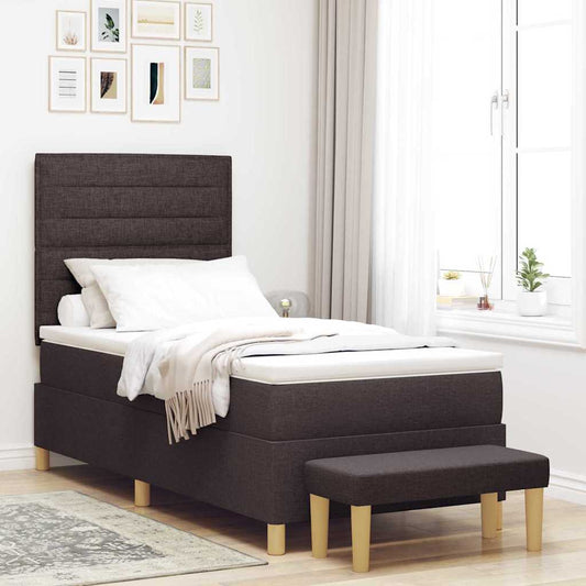 Postel S Boxspringem S Čelo Tmavě Hnědá 200 X 90 Cm Textil