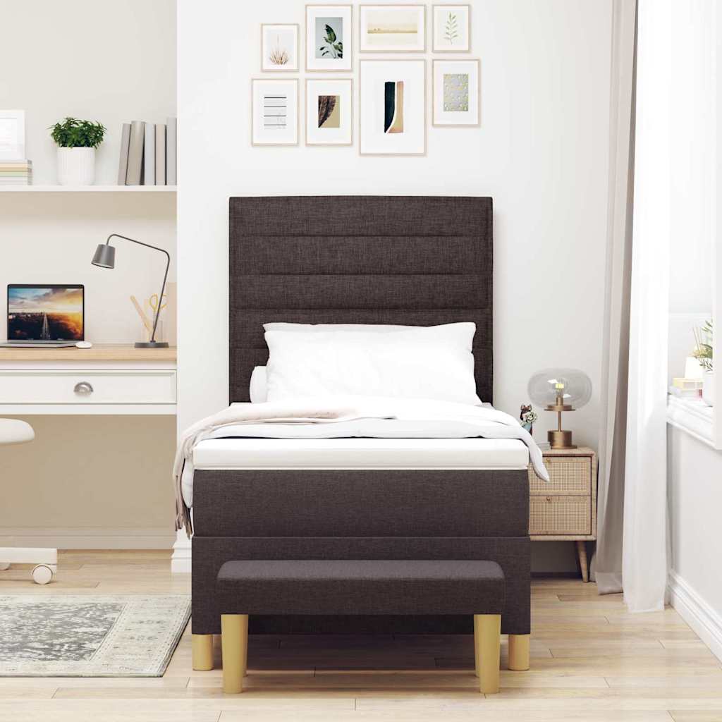 Postel S Boxspringem S Čelo Tmavě Hnědá 200 X 90 Cm Textil