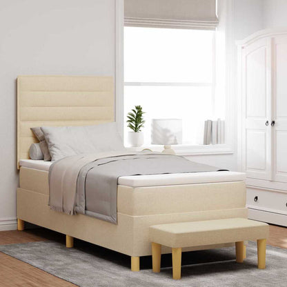 Postel S Boxspringem S Polštářem Krémová 200 X 90 Cm Textil