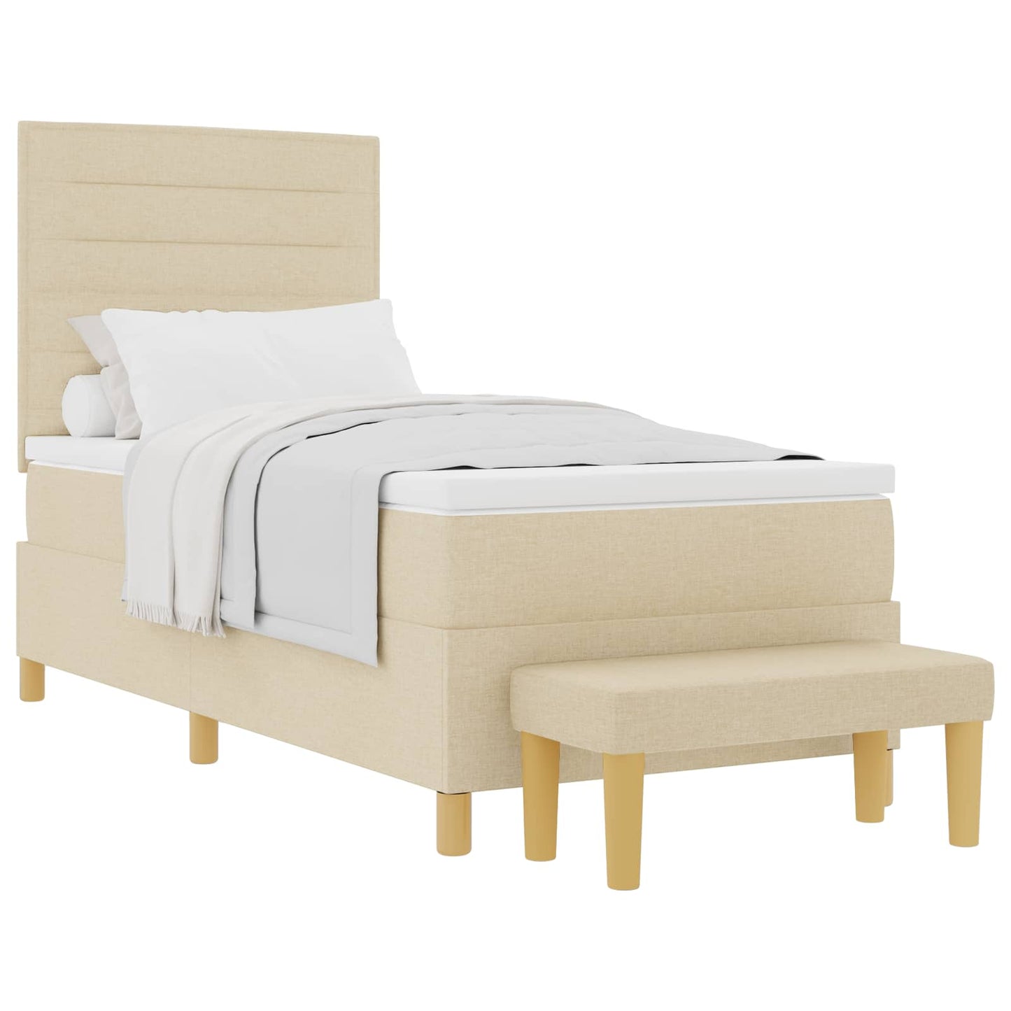 Postel S Boxspringem S Polštářem Krémová 200 X 90 Cm Textil