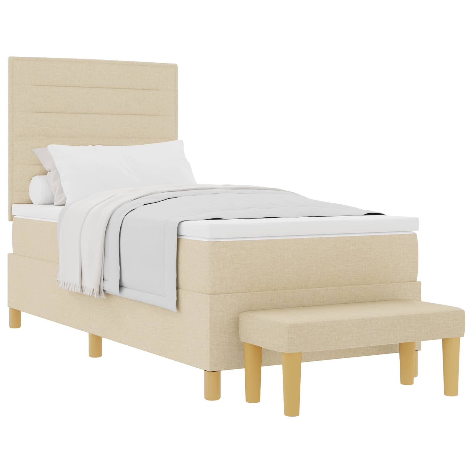 Postel S Boxspringem S Polštářem Krémová 200 X 90 Cm Textil