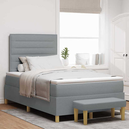 Postel S Boxspringem S Čelo Světle Šedá 190 X 120 Cm Textil