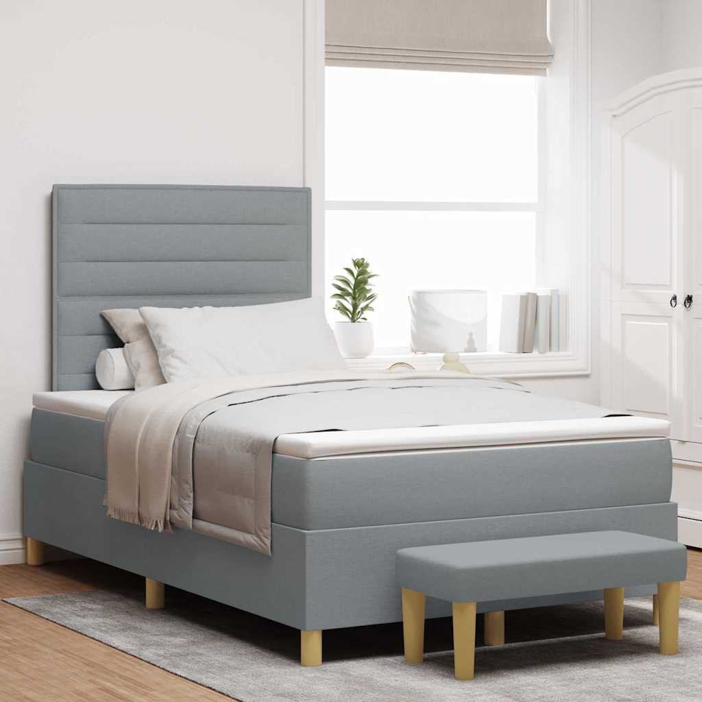 Postel S Boxspringem S Čelo Světle Šedá 200 X 120 Cm Textil