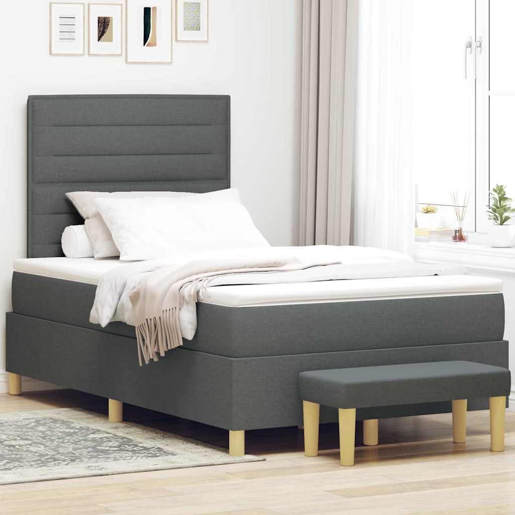 Postel S Boxspringem S Čelo Tmavě Šedá 200 X 120 Cm Textil