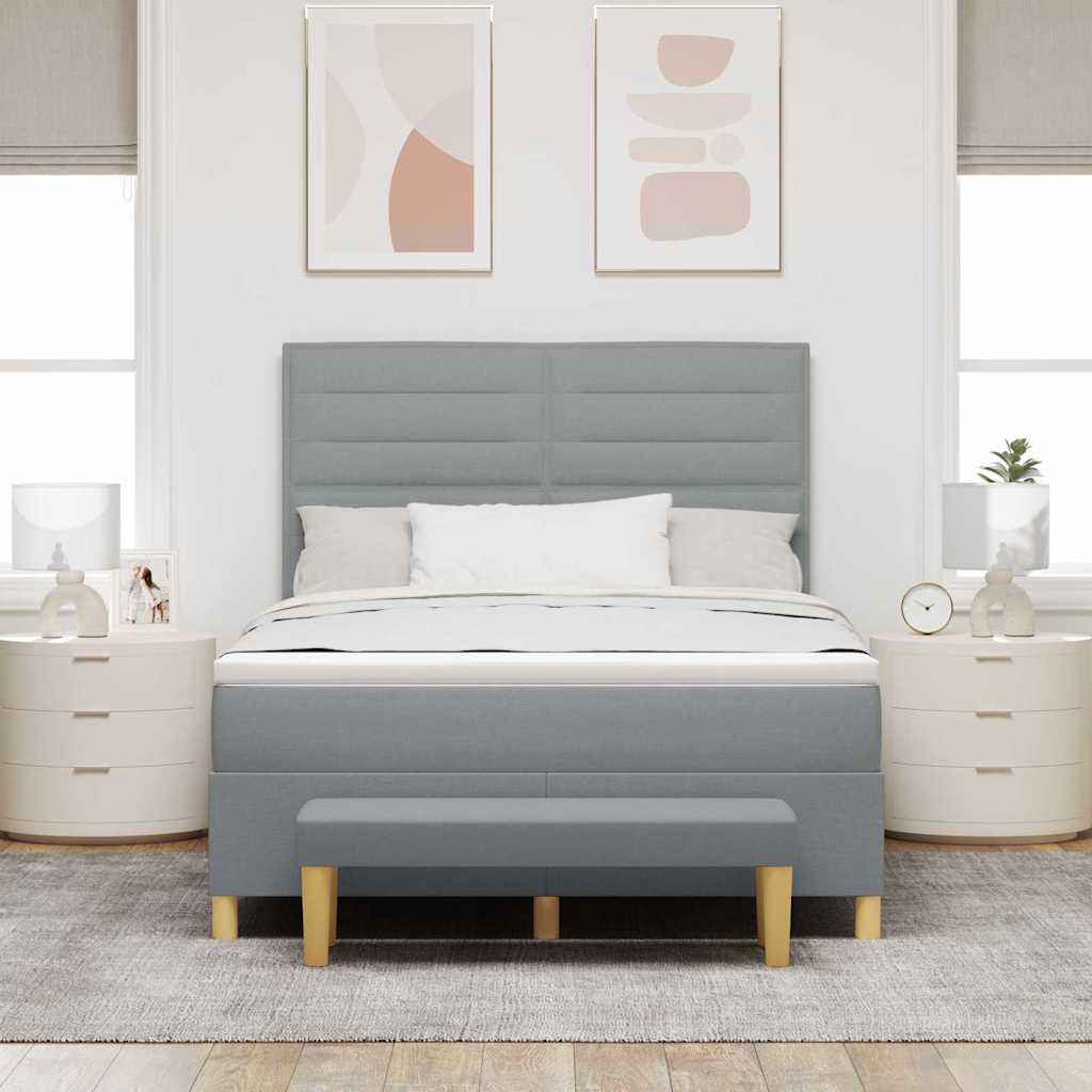 Postel S Boxspringem S Čelo Světle Šedá 190 X 140 Cm Textil