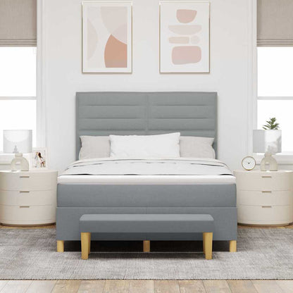 Postel S Boxspringem S Čelo Světle Šedá 190 X 140 Cm Textil
