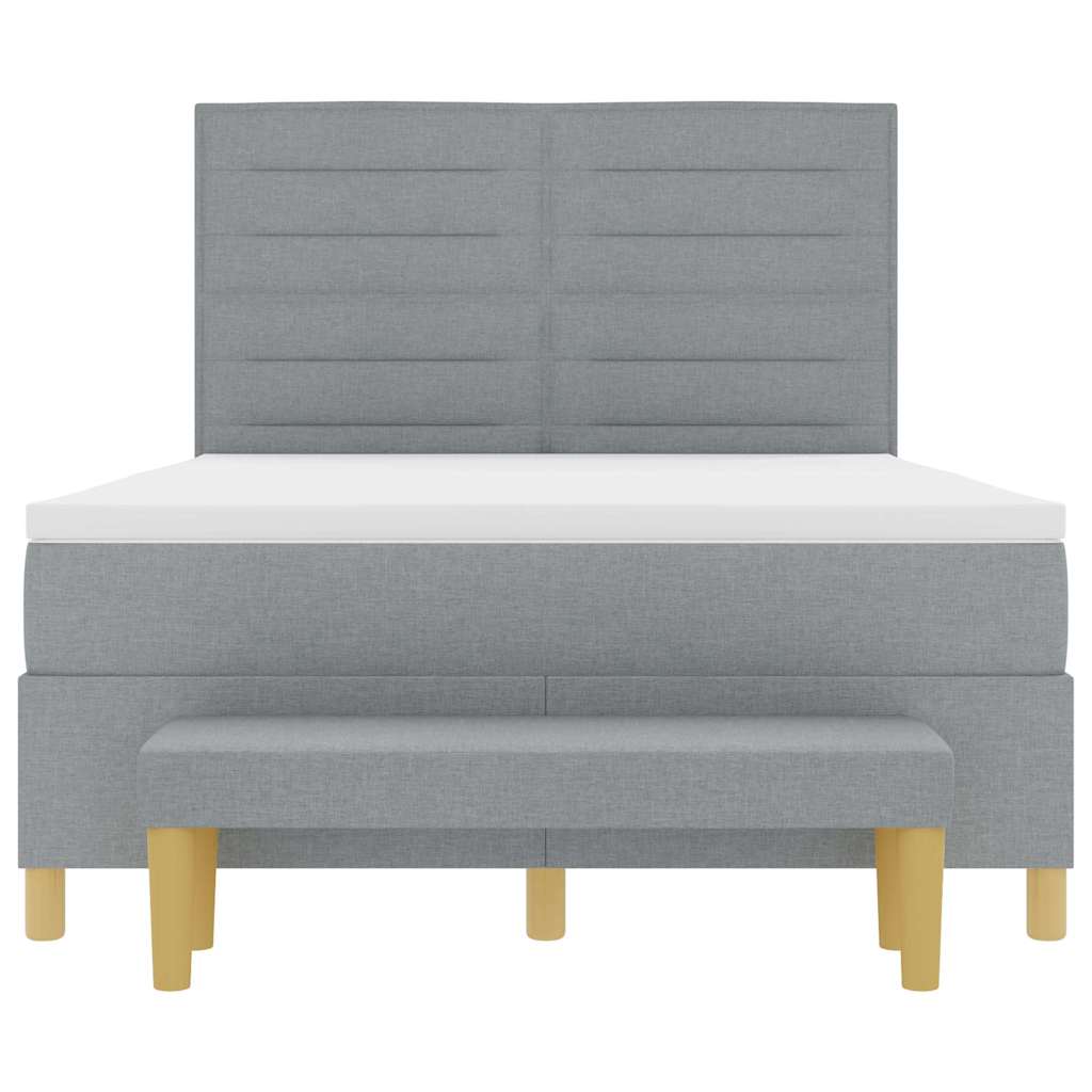 Postel S Boxspringem S Čelo Světle Šedá 190 X 140 Cm Textil