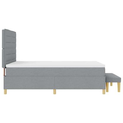 Postel S Boxspringem S Čelo Světle Šedá 190 X 140 Cm Textil