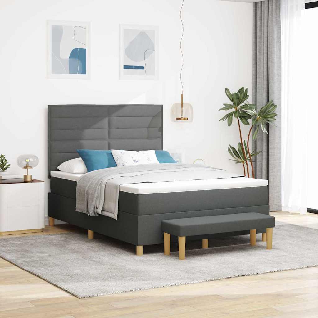 Postel S Boxspringem S Čelo Tmavě Šedá 190 X 140 Cm Textil