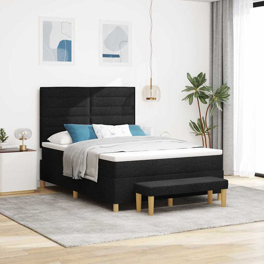 Postel S Boxspringem S Čelo Černá 190 X 140 Cm Textil
